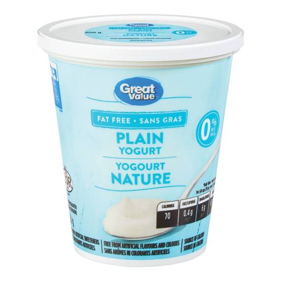 Great Value Fat Free Plain Yogurt 0% (650 g)