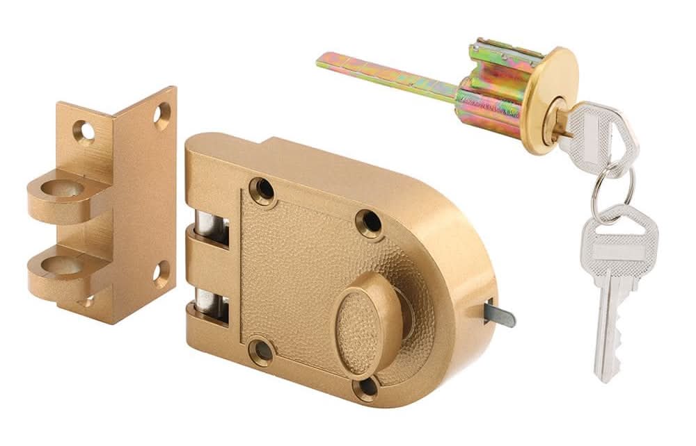 Prime-Line Jimmy-Resistant Deadlock, Diecast, Brass Color, Angle Strike, Single Cylinder