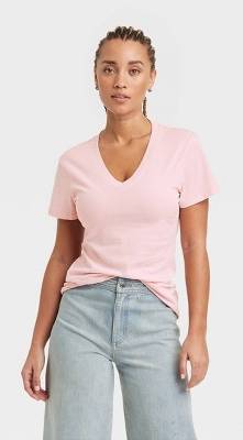 Universal Thread Short Sleeve Relaxed Fit V-Neck T-Shirt, Women, L, Pink