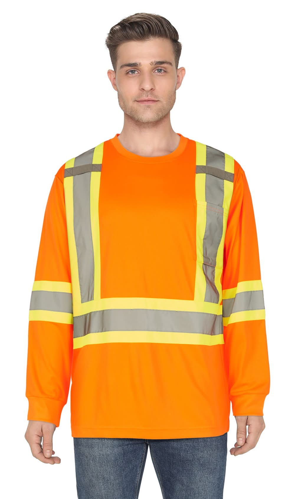Tradesmax Pro Men's HIVIS Long Sleeve Work T-Shirt (S, Orange)