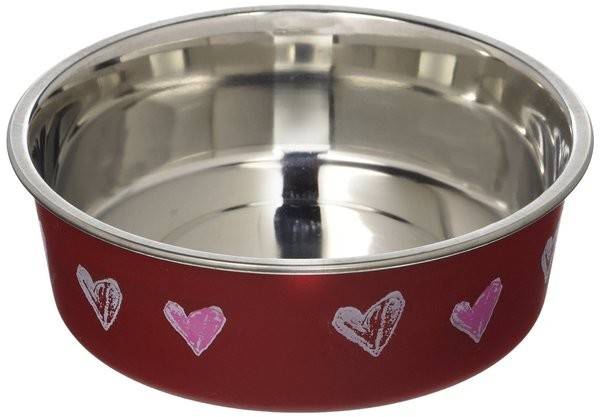 Loving Pets Bella Metallic Pet Bowl With Hearts, X-Small