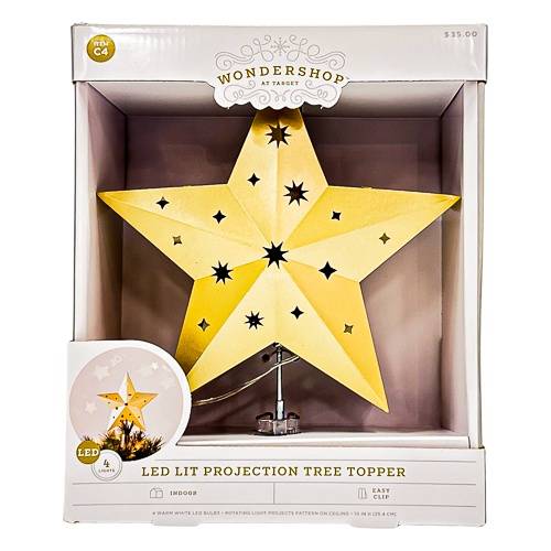 10" Pre-lit LED 'Peace/Joy' Projection Die Cut Star Christmas Tree Topper Gold - Wondershop™