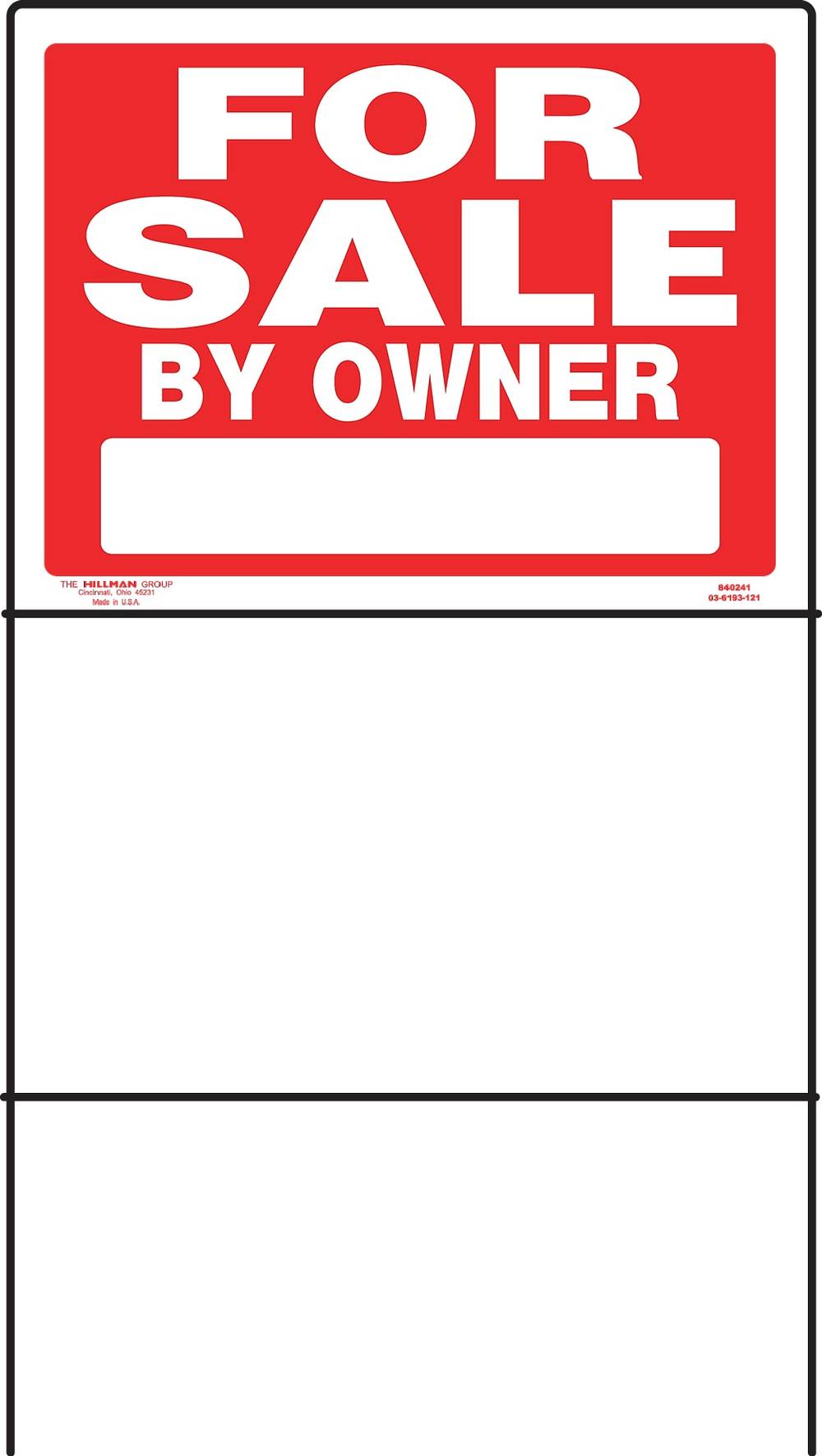 Hillman Sign Center For Sale by Owner - with Frame 18-in x 24-in Plastic Sale/For sale Sign | 842218