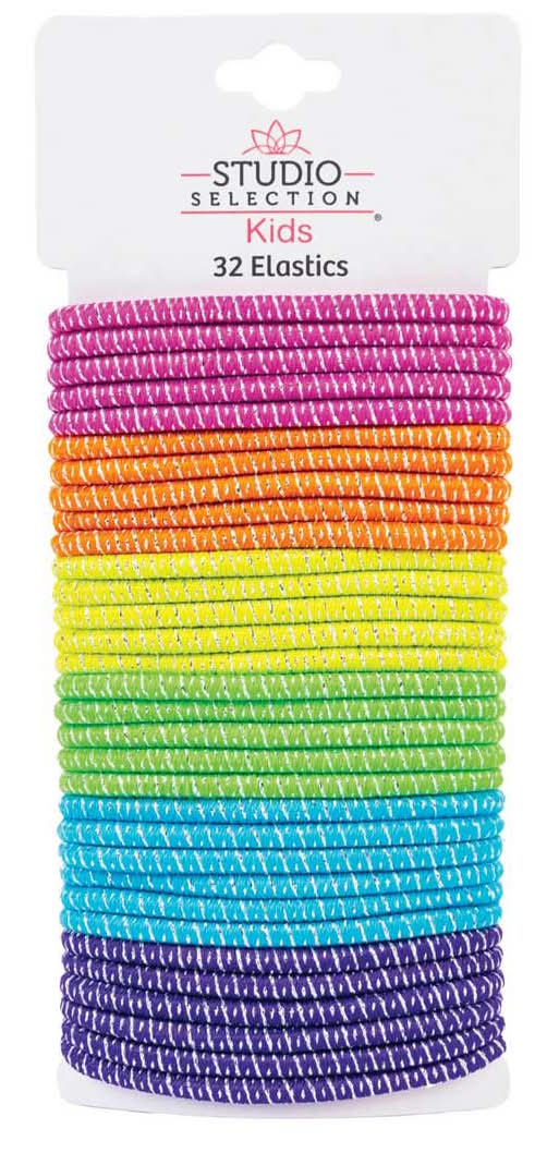 Studio Selection Kids Hair Elastics, Rainbow Glitter (32 ct)