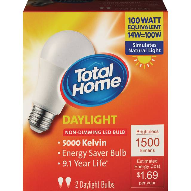 Total Home Led Light Bulb 15W=100W Daylight 2-Pack