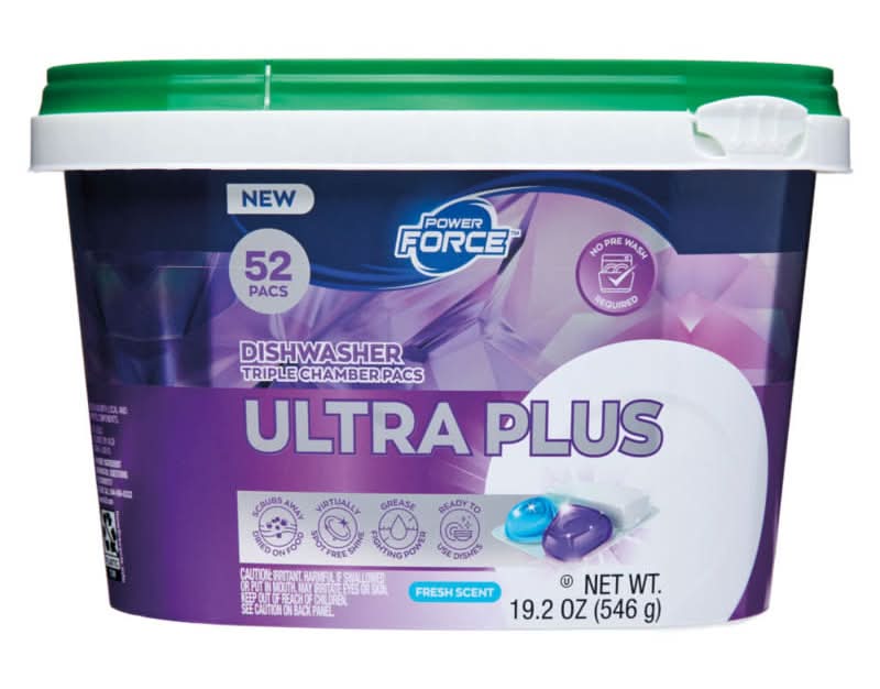 POWER FORCE Ultra Plus Triple Action Dishwasher Detergent Pods, Fresh (19.2 oz, 52 ct)