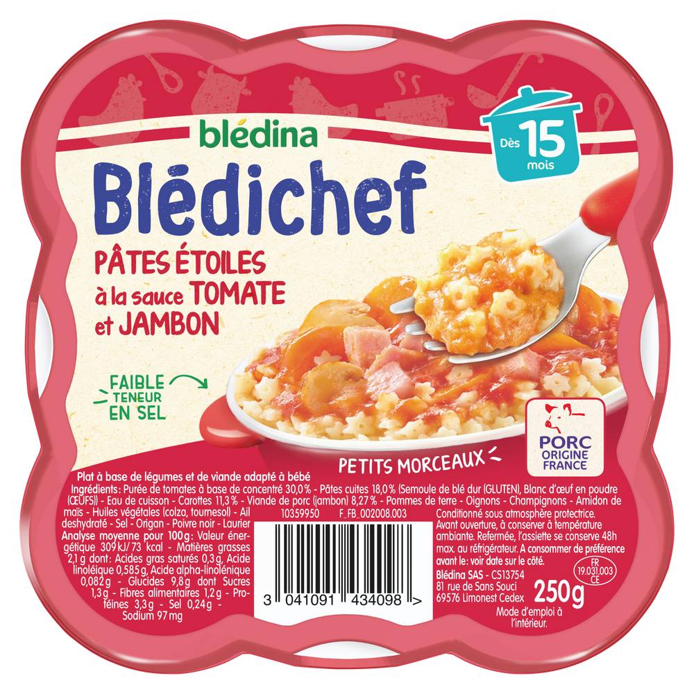 Blédina Blédichef - Pâtes étoiles à la sauce tomate et jambon dès 15 mois (250g)