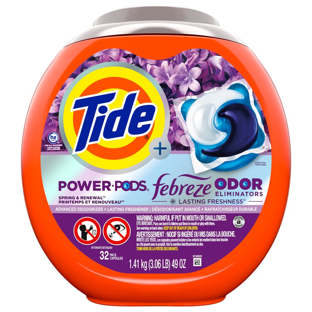 Tide Power Pods With Febreze Laundry Detergent, Spring & Renewal, XL (49 oz, 32 ct)