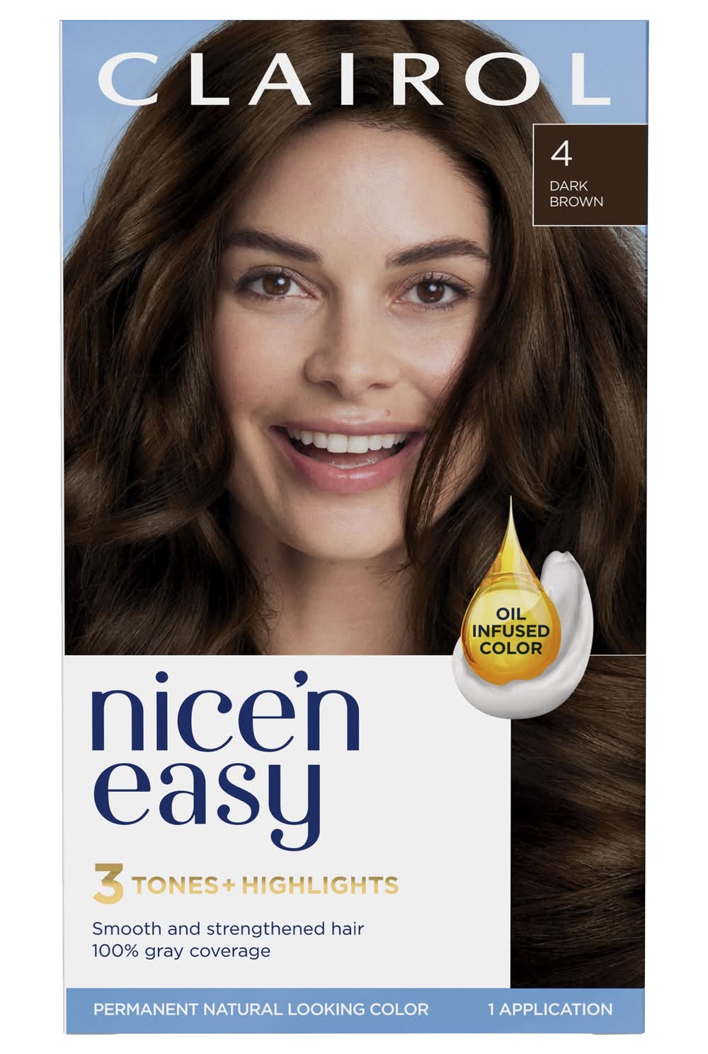 Clairol Nice'n Easy Permanent Hair Color, 4 Dark Brown (9.6 oz, 3 ct)