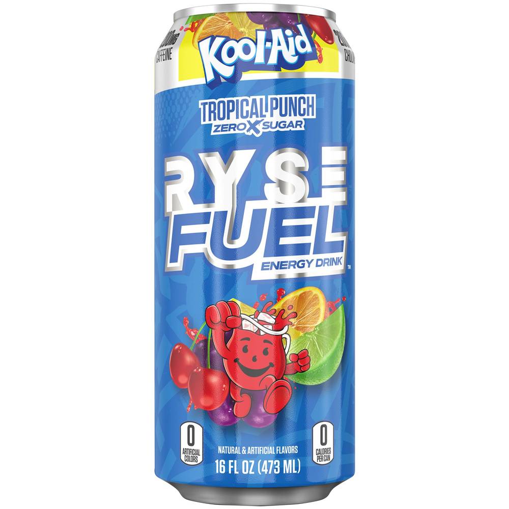 RYSE Fuel Zero Sugar Energy Drink, Kool-Aid Tropical Punch (16 fl oz)