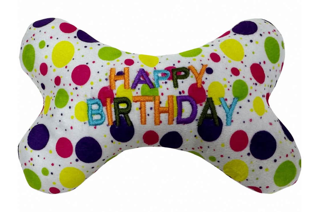 PET Happy Birthday Bone Shaped Dotted Dog Toy