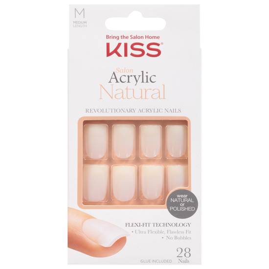 Kiss Salon Acrylic Natural Medium Length Ksan02 Nails (28 ct)