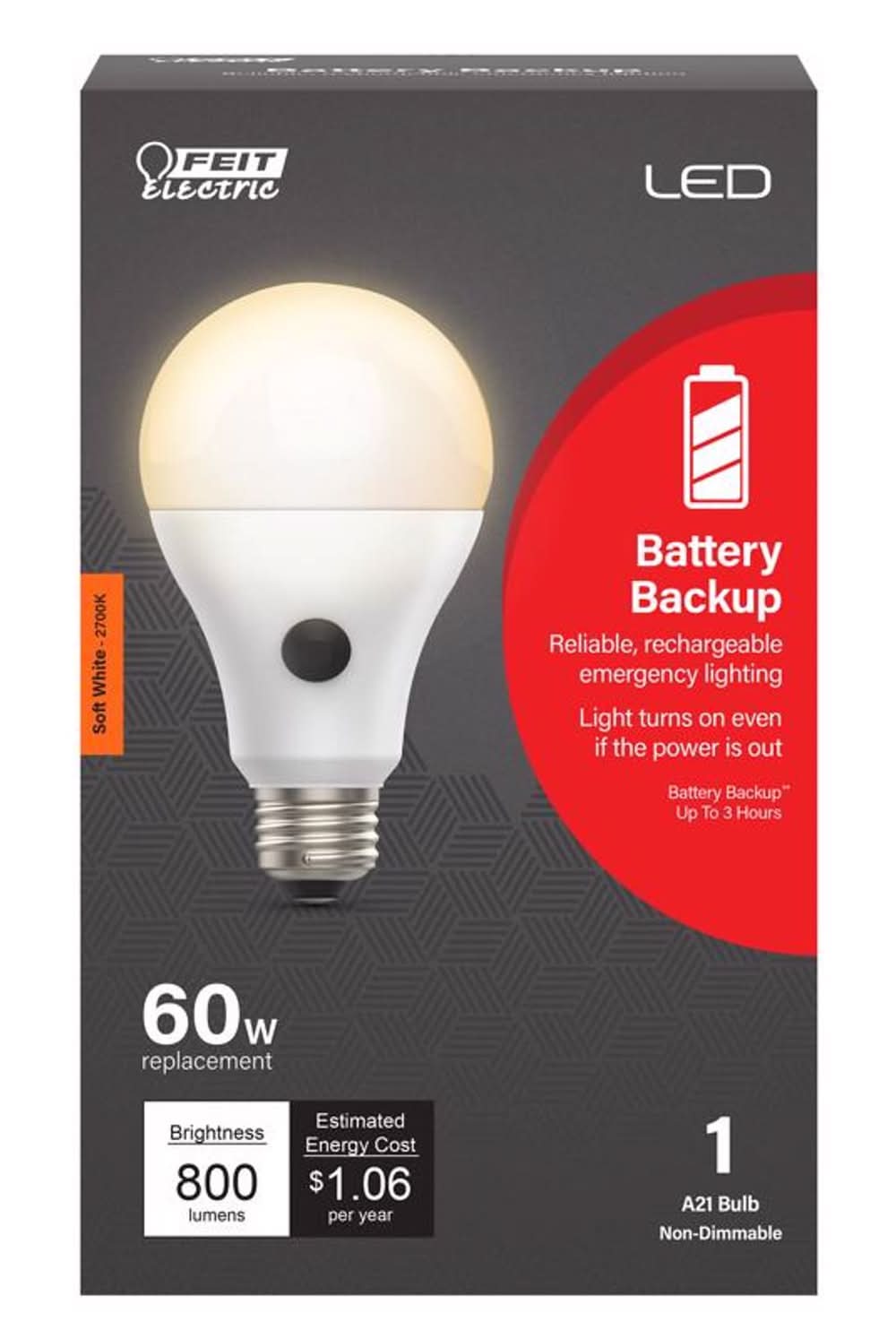 Feit Electric A21 E26 (Medium) Led Bulb Soft White 60 Watt Equivalence 1 Pk