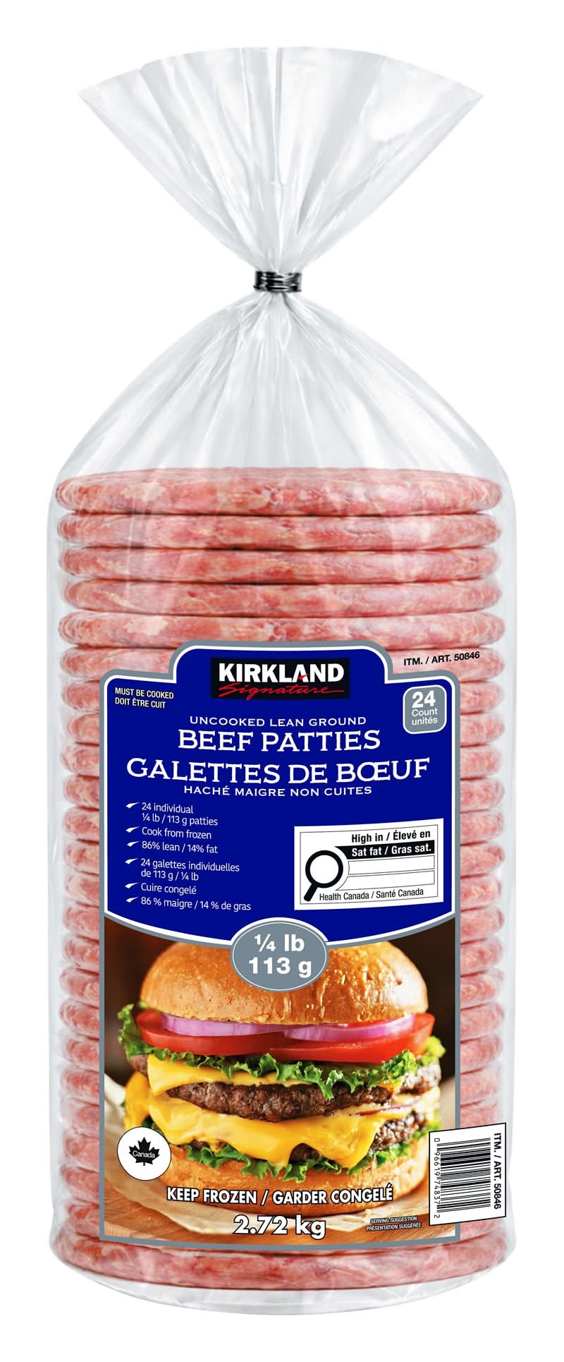 Kirkland Signature - Burgers De Bœuf Haché Maigre, 24 × 113G / Kirkland Signature Frozen Lean Ground Beef Burger Patties, 24 × 113 G