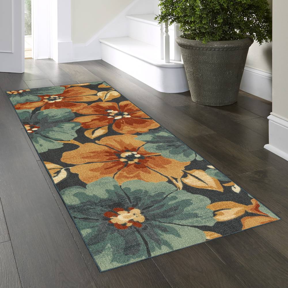 Style Selections Arboreal Creations 2 X 6 (ft) Blue/Orange/Green Indoor Floral/Botanical Machine Washable Runner Rug | B6242706