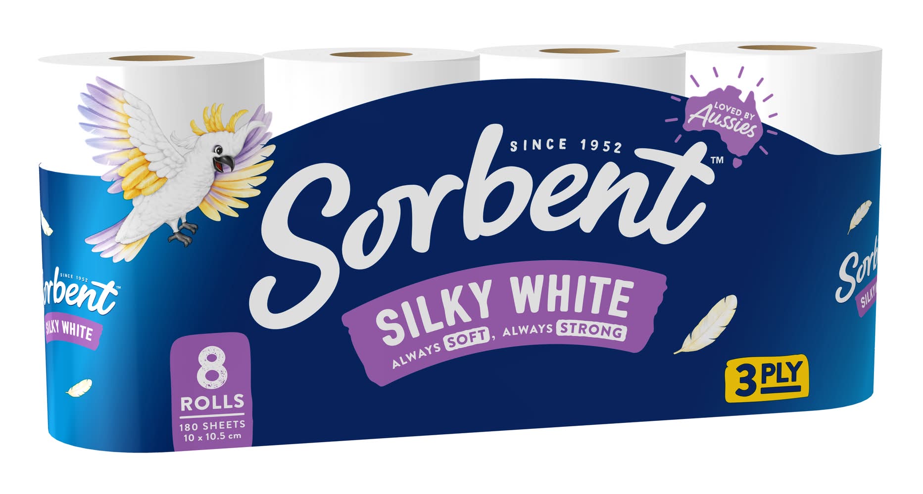 Sorbent Silky White Toilet Tissue, 10 x 10.5 cm (8 pack)