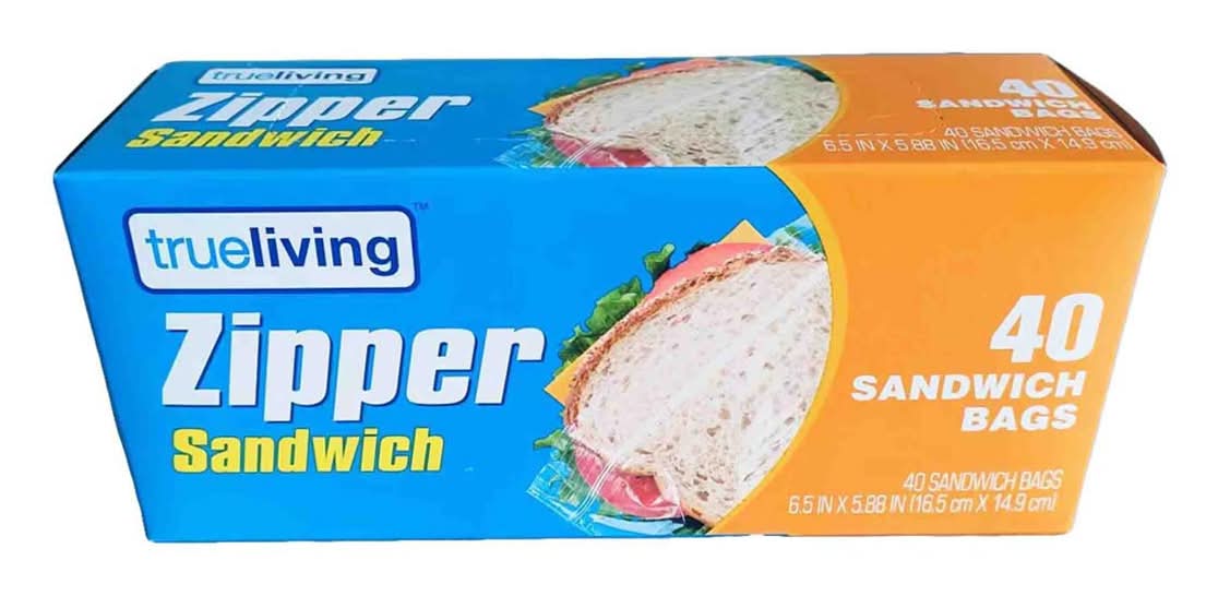 TrueLiving Zipper Sandwich Bags, 16.5x14.9 cm (40 ct)