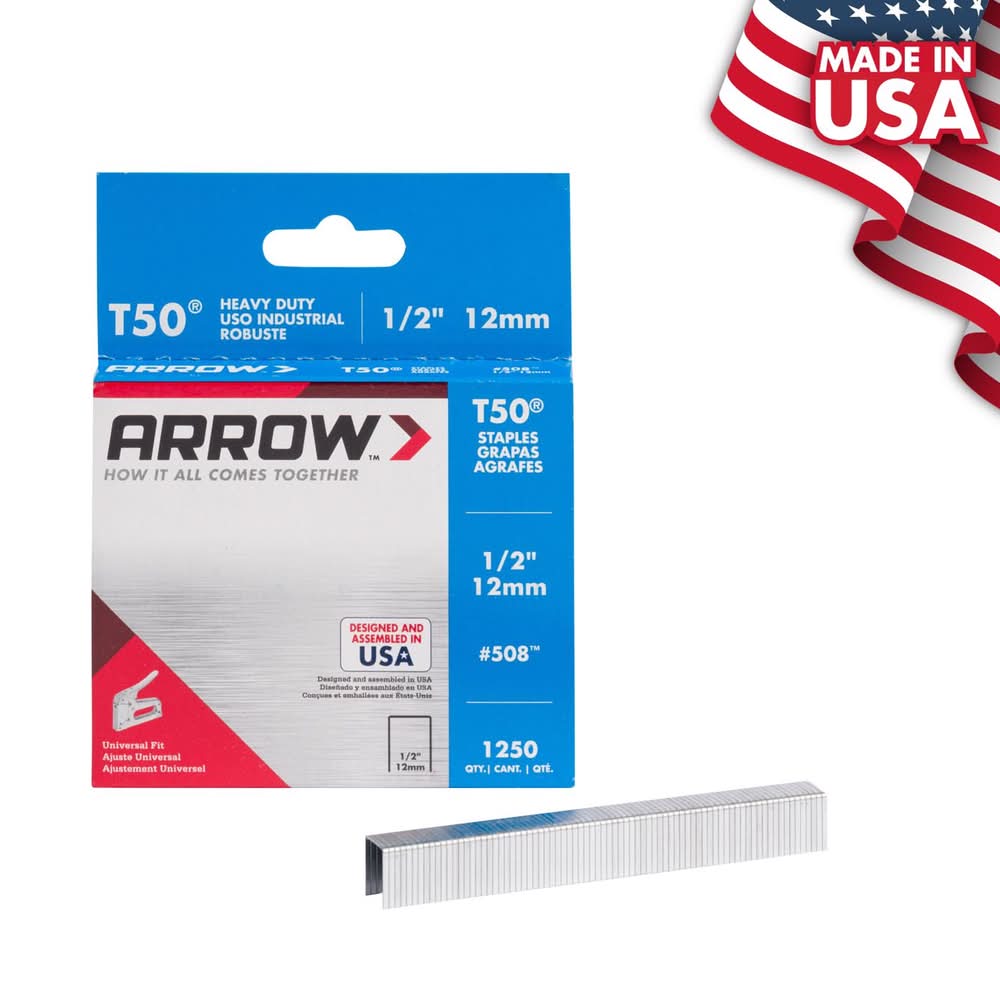 Arrow T50 3/8 In. W X 1/2 In. L 18 Ga. Flat Crown Heavy Duty Staples 1250 Pk