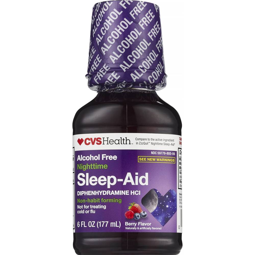 CVS Health Nighttime Sleep Aid Diphenhydramine HCI Liquid, Berry, 6 FL OZ