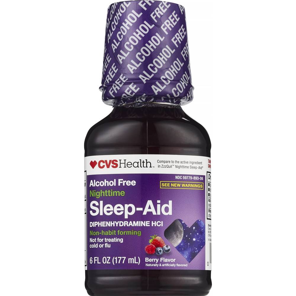 Cvs Health Nighttime Sleep Aid Diphenhydramine Hci Liquid, Berry, 6 Fl Oz