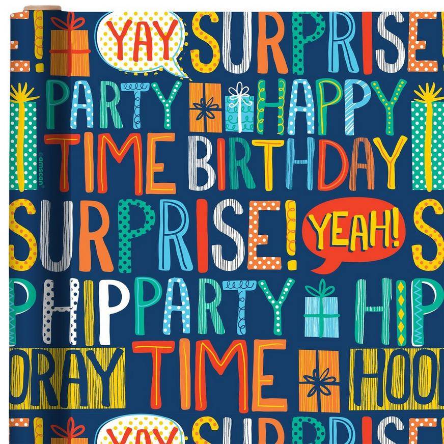 Party City Birthday Surprise Letter Gift Wrap (unisex/ 16ft x 30in/multi)