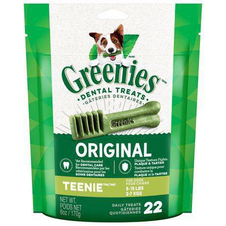 Greenies gâteries dentaires pour chiens greenies - format teenie 6oz - original (6 oz, dog treat) - original teenie dog dental treats (22 units)