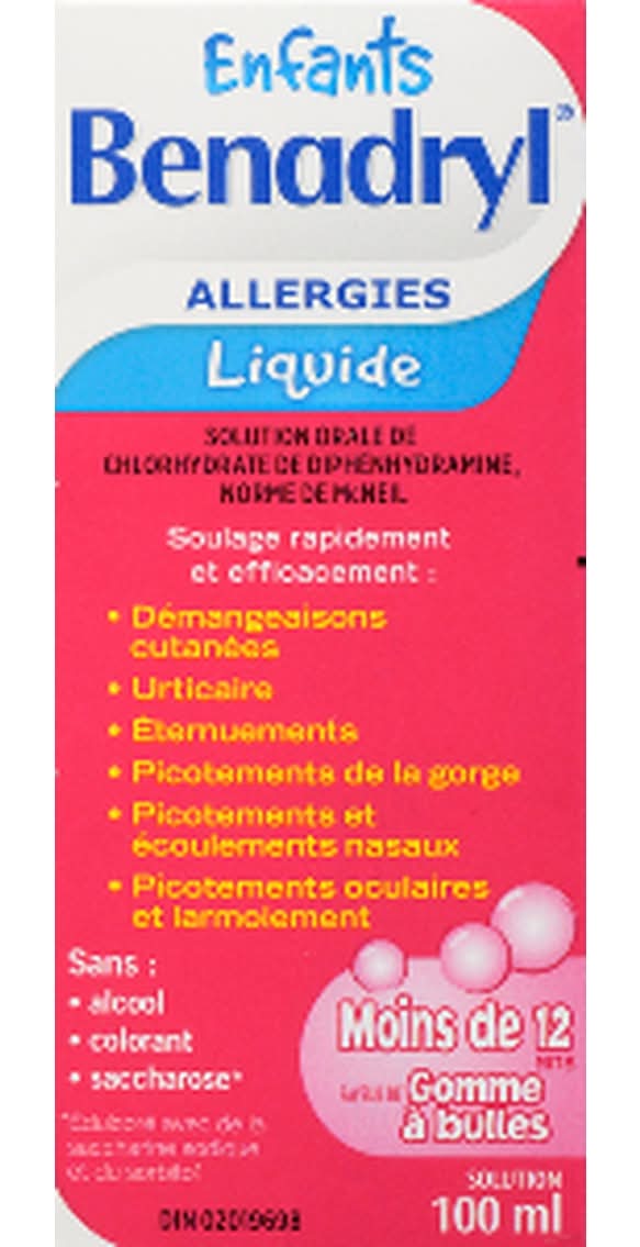 Children's Benadryl Everyday Allergy Relief Liquid, Bubble Gum (100 ml)