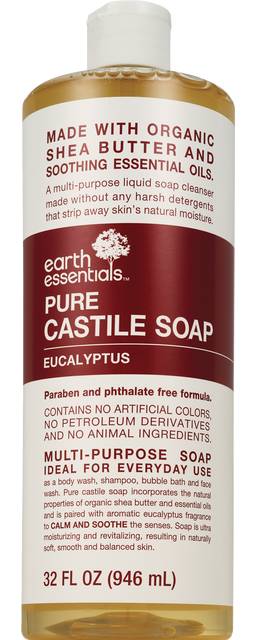 Earth Essentials Pure Castile Liquid Soap, Eucalyptus (32 fl oz)
