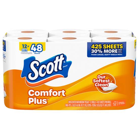 Scott Comfort Plus Mega Rolls One-Ply Unscented Bathroom Tissue