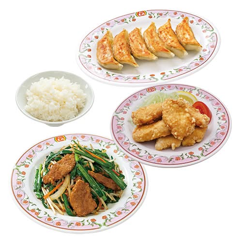 【デラックス】ニラレバセット (ニラレバ・餃子・ライス中・鶏の唐揚) Deluxe Stir Fried Liver and Leeks Set