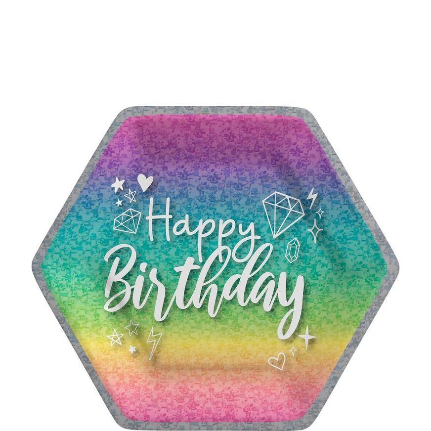 Party City Prismatic Sparkle Birthday Hexagonal Paper Lunch Plates (9")