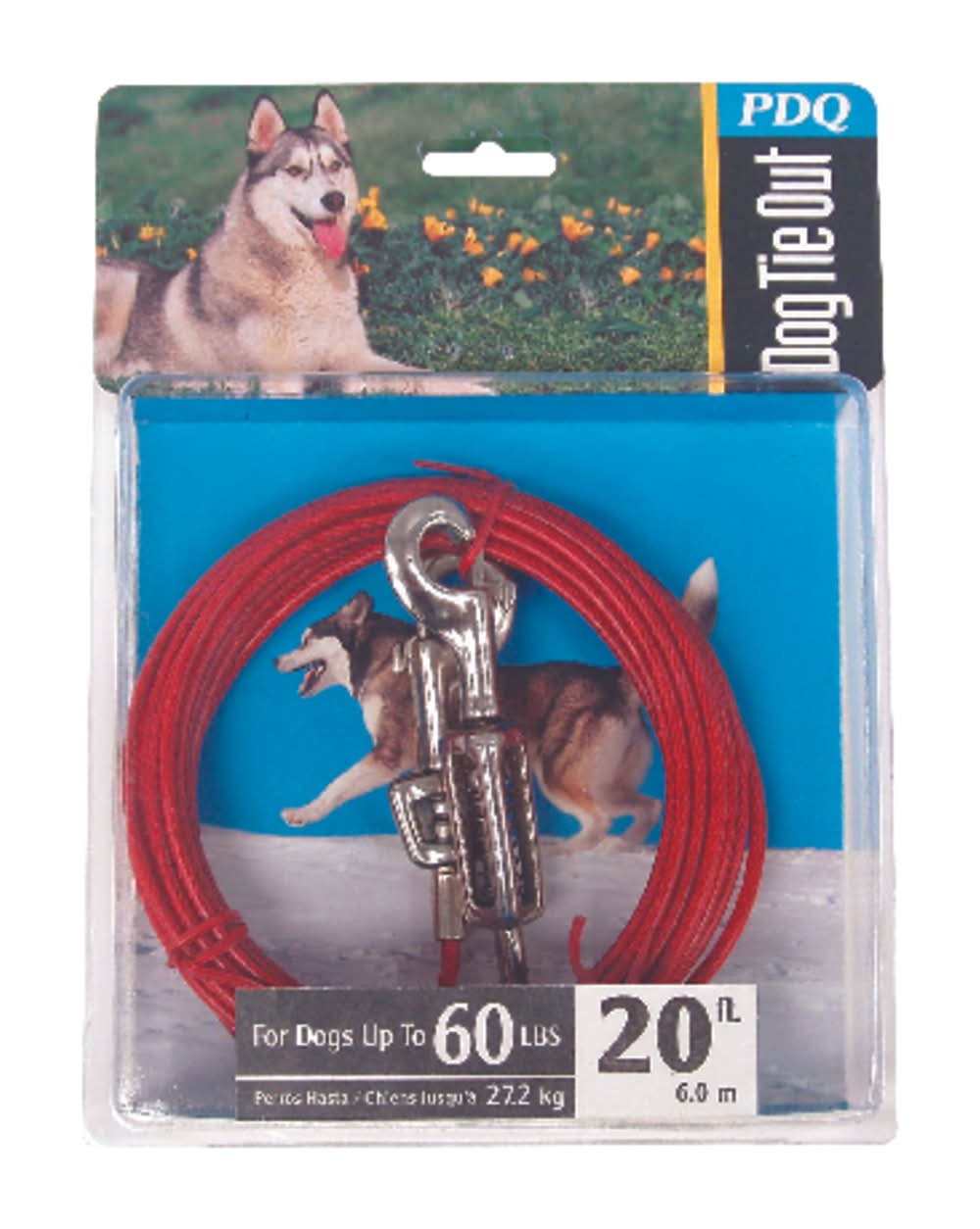 Pdq Red Vinyl Coated Cable Dog Tie Out Large