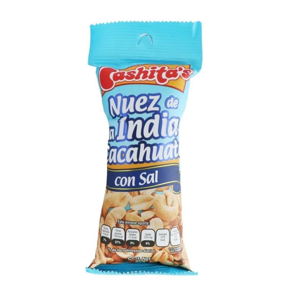 Cashita's nuez de la india cashitas y cacahuate con sal (bolsa 45 g)