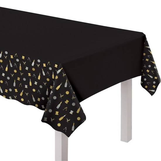 Party City Bubbly This Way New Year's Eve Plastic Table Covers (black/silver/gold)