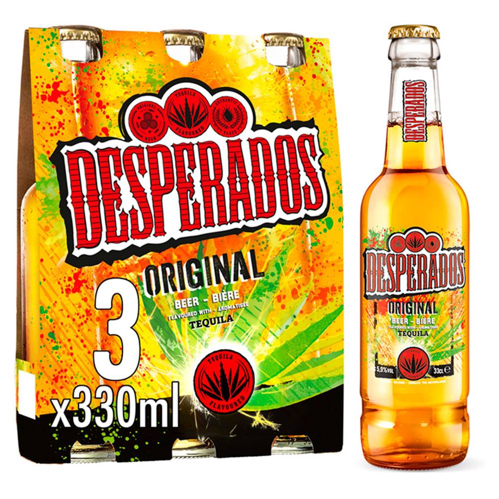 SAVE £2.00 Desperados Tequila Lager Beer Bottles 3 x 330ml