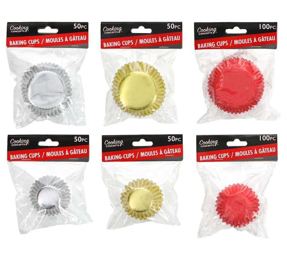 Cooking Concepts Baking Cups, Silver-Gold & Red Metallic (100 ct)