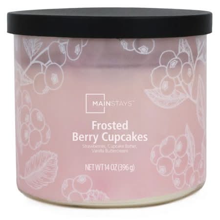 Mainstays 3-Wick Textured Wrapped Scented Candle, Frosted Berry Cupcake, Pink (14 oz)