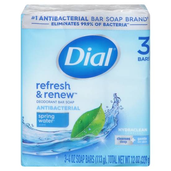 Dial Spring Water Antibacterial Deodorant Soap (3 x 4 oz)