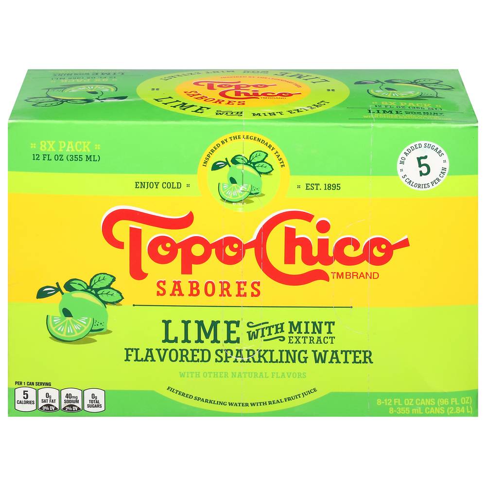 Topo Chico Sabores Sparkling Water, Lime Mint (8 x 12 fl oz)