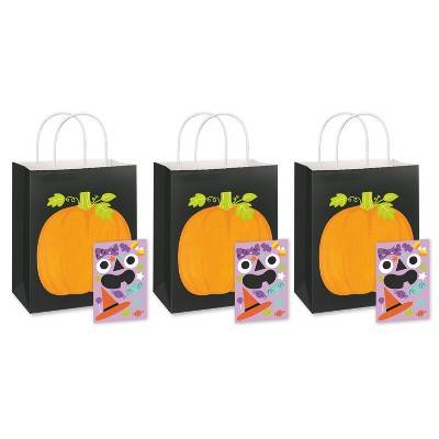 American Greetings Halloween Pumpkin Gift Bags With 20 Stickers (3 ct)