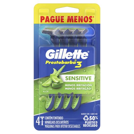 Gillette aparelho de barbear descartável sensecare prestobarba 3 (4 un)