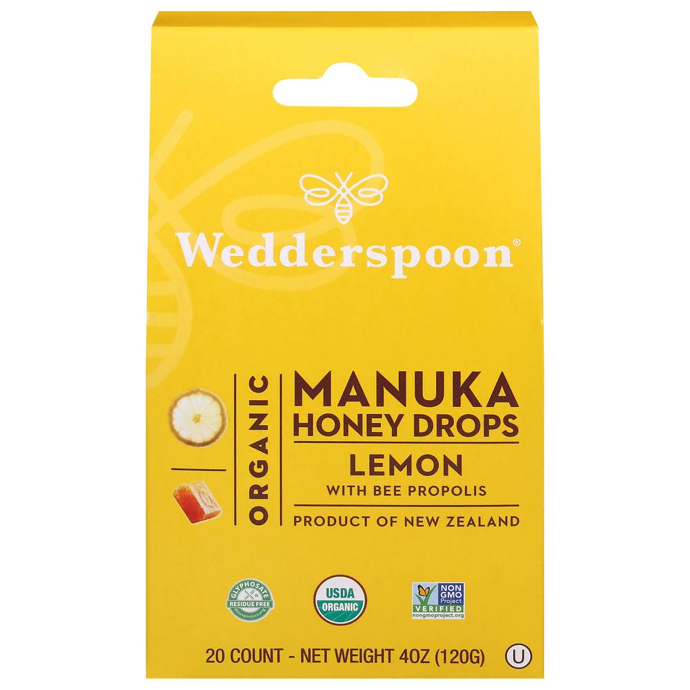 Wedderspoon Organic Lemon With Bee Propolis Manuka Honey Drops (4 oz)