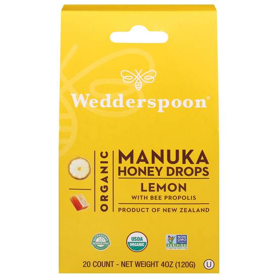 Wedderspoon Organic Lemon With Bee Propolis Manuka Honey Drops