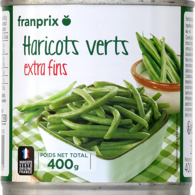 Haricots verts extra fins Franprix 400g