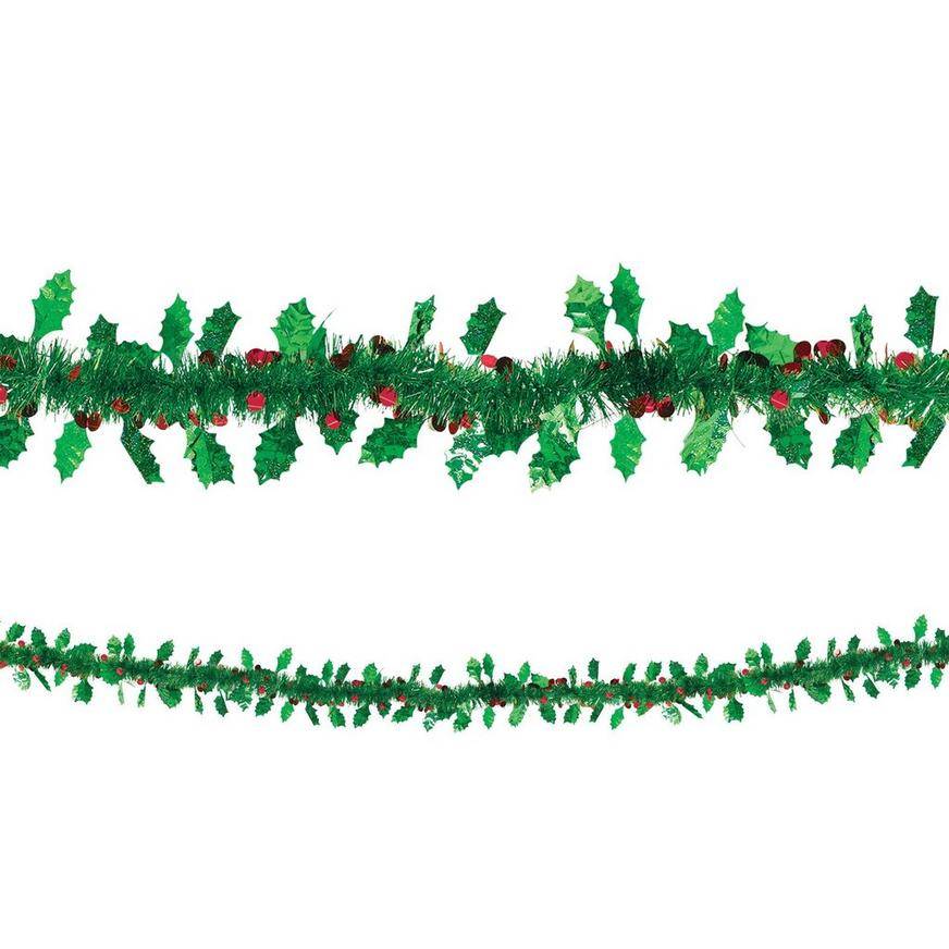 Holly Leaves Berries Tinsel Garland