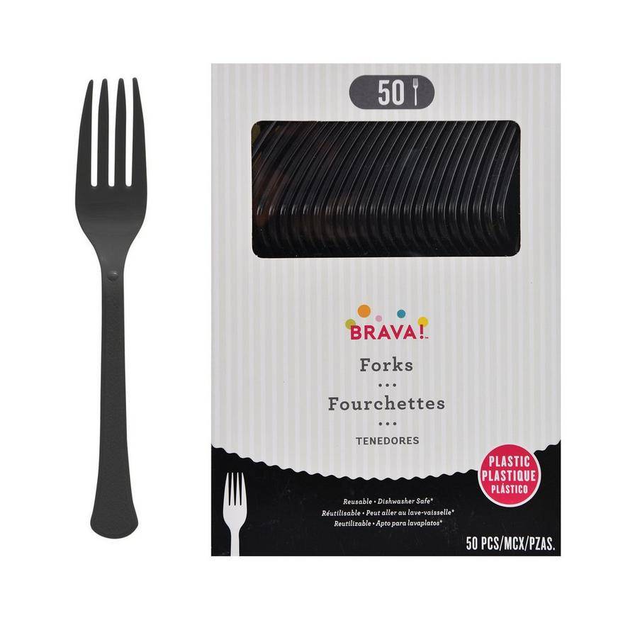 Party City Brava Plastic Forks, Black (50 ct)