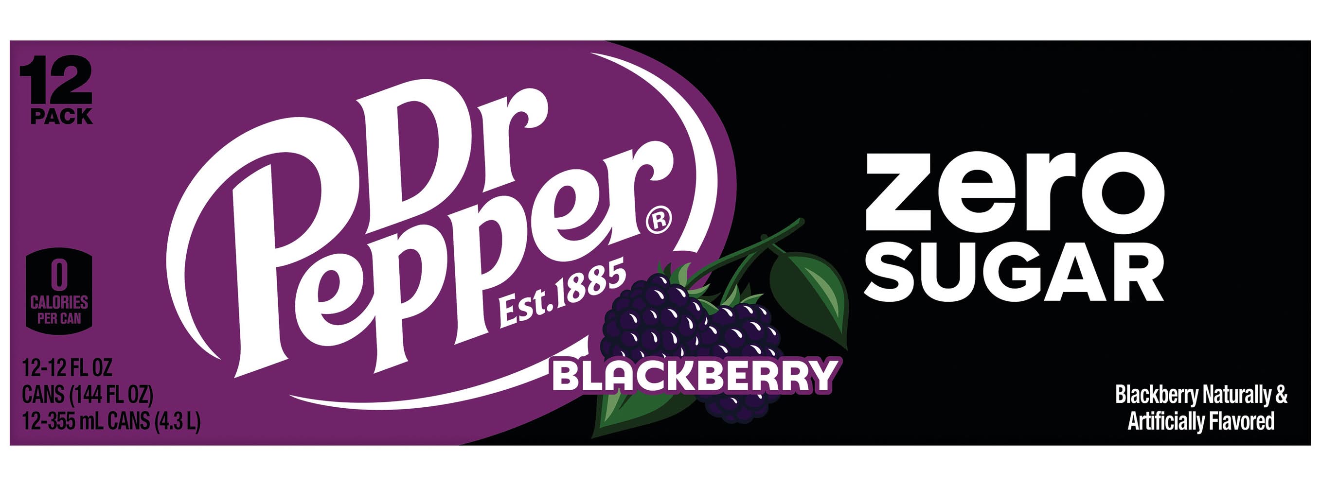 Dr Pepper Zero Sugar Soda, Blackberry (12 x 12 fl oz)