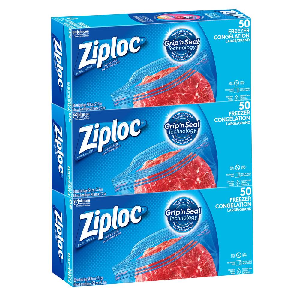 Ziploc Easy-Open Large Freezer Bags, 3 Packs Of 50