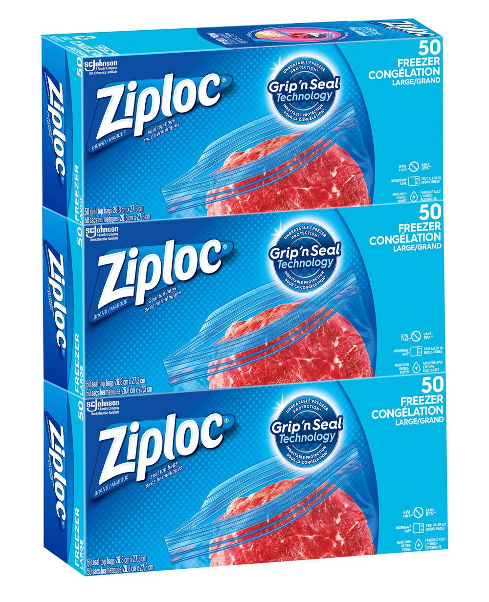 Ziploc - Sacs Pour Congélation Faciles À Ouvrir De Format Large, 3 Paquets De 50 / Ziploc Easy-Open Large Freezer Bags, 3 Packs Of 50