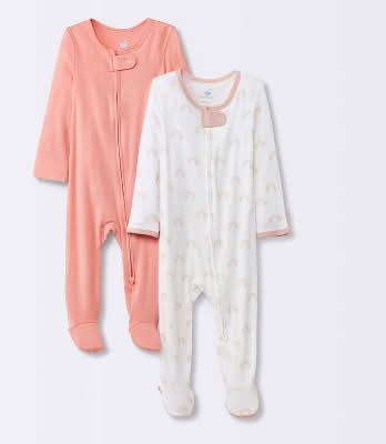 Cloud Island Baby Girls Rainbow So Very Soft Modal Blend Sleep N' Play, 6-9 Months, Pink-White (2 ct)